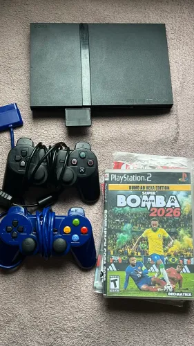 PS2 Slim + 2 Controles + Memory Card + Jogos - cabos