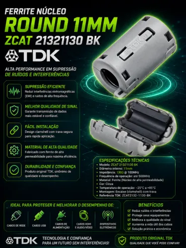 Ferrite Núcleo Round 11mm ZCAT 21321130 BK TDK (NOVO)