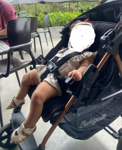 Carrinho de bebê com bebê conforto