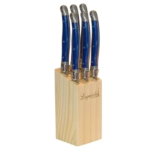 Conjunto de Facas Luxo com Cepo de Madeira - 6 Peças Azul | Novo Lacrado