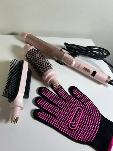 Escova de cabelo rosa com modelador de cabelo 3 em 1