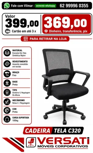 cadeira giratoria de escritorio tela c320 preta ( novo )