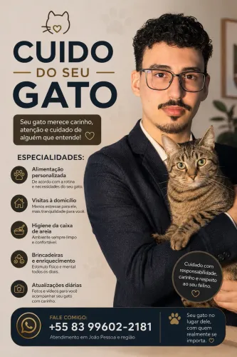 ? Cuido do seu gato com carinho e responsabilidade!