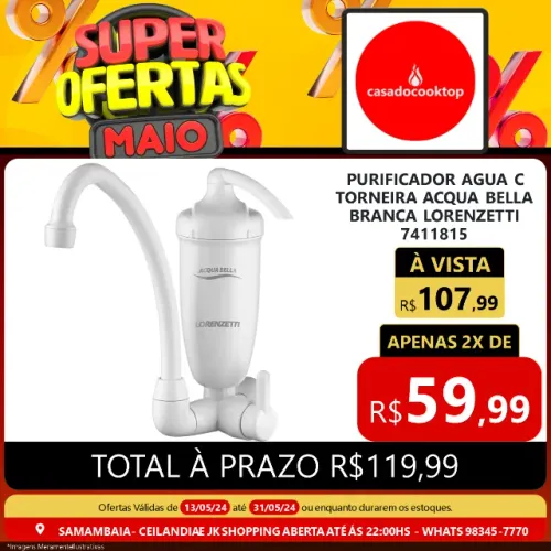 Purificador agua c/ torneira acqua bella branca lorenzetti 