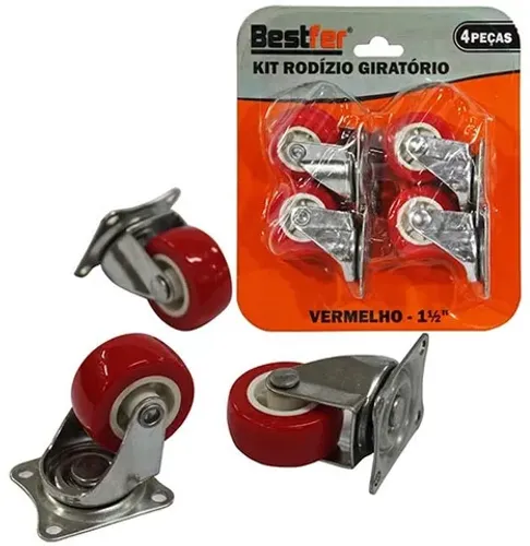 Kit Rodizio Giratorio Vermelho 4pçs Ate 17kg 5cm