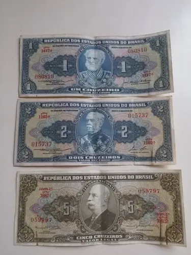 Notas Cédulas Antigas Brasil Nacionais 1 Cruzeiro 2 Cruzeiros 5 Cruzeiros