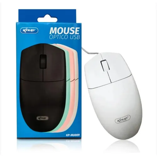 Mouse Com Fio Óptico USB 1000 DPI, Ambidestro, Branco - Knup em São Luís ma