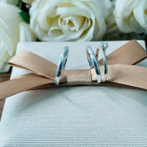 Alianças de Prata 950 - 3mm + Anel Solitário