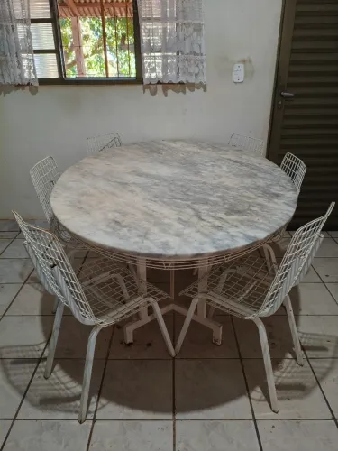 Mesa de cozinha mármore, 6 cadeiras, oval, ferro, aramadas, 1.80 x 1.15, PEÇA ÚNICA 