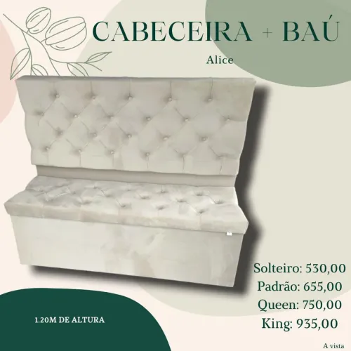 Kit cabeceira + baú diversas cores 
