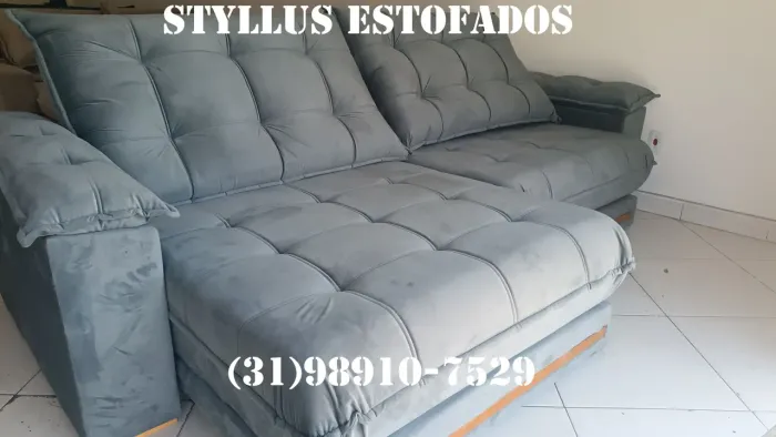 Sofá retrátil pillow top de 32cm Estofado Novo