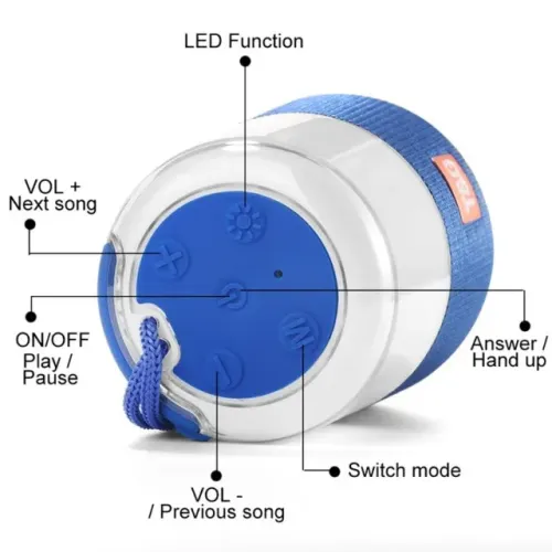 Caixa de Som Portátil Bluetooth com Luz LED 