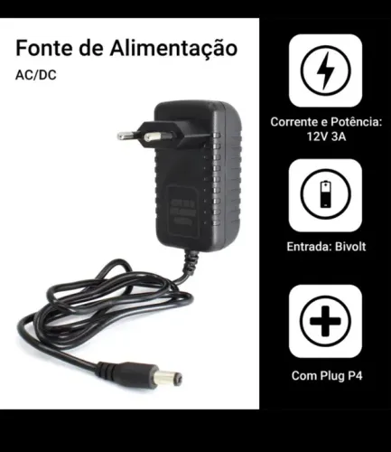 Fonte de Alimentação 12V 3A Bivolt para Aparelhos eletrônicoss