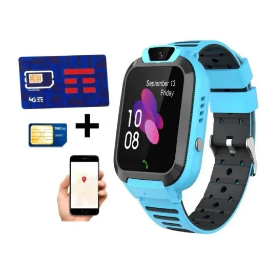 Relógio watch Infantil unisex com Câmera e GPS + Chip Tim 4G - Cor Azul e Preto