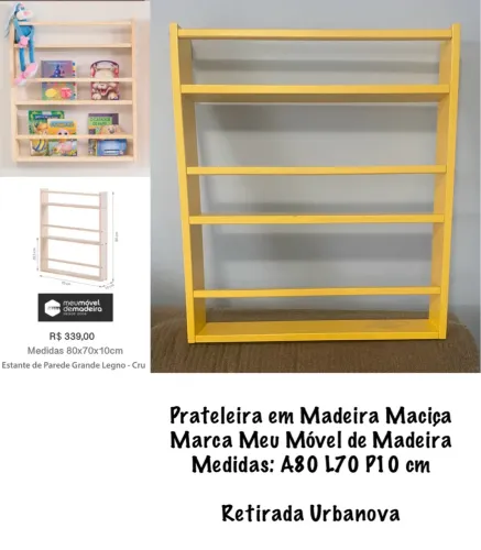 Prateleira Amarela de Madeira Maciça - Meu Móvel de Madeira