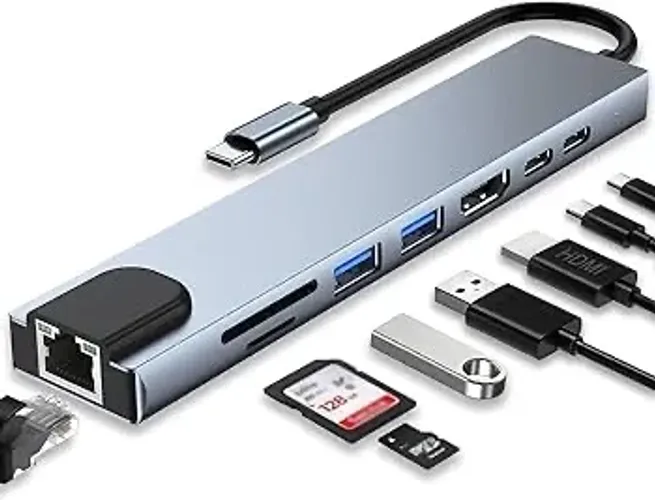 Adaptador Hub USB-C 8 Portas Premium HDMI 4K Ethernet RJ45 100W