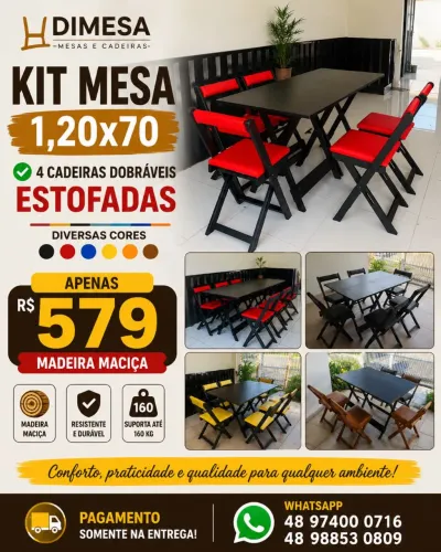 Conjunto 1,20x70 com 4 cadeiras dobráveis estofadas