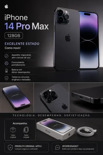 iPhone 14 Pro Max 128GB - Impecável! Estado de novo | Caixa + Cabo Original