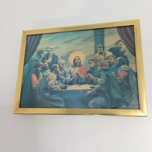 Mini quadro da Santa Ceia 3D com moldura metálica Dourada de primeira qualidade em metal e
