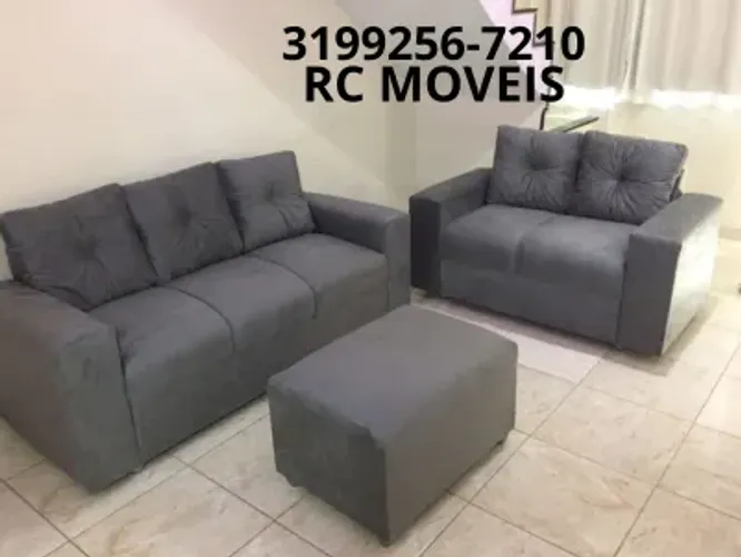 Sofá Canadá 2 e 3 Lugares com Puff Suede Espuma D33 Novo