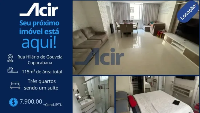 Apartamento com 3 quartos para alugar, 115m² por R$ 7.900,00/mês - Copacabana - Rio de Jan