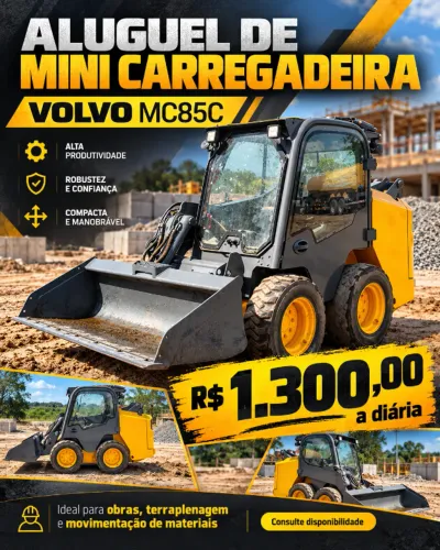 Locação de Mini Carregadeira Bobcat Volvo MC85C