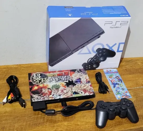 Playstation 2 Slim Personalizado Dragon Ball Completo na Caixa Biblioteca Lotada de Jogoss