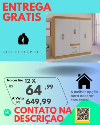 Guarda Roupa 6P 2G Casal Entrega Rápida Grátis para Salvador Paga ao Receber