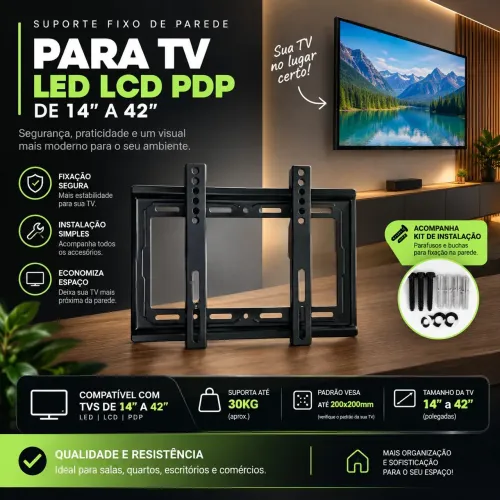 Suporte Fixo de Parede Universal para TV LED LCD PDP 14 a 42 Polegadas<br>