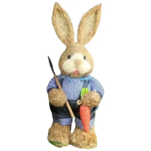 Coelho De Páscoa Em Palha 35cm Para Casa Decoração