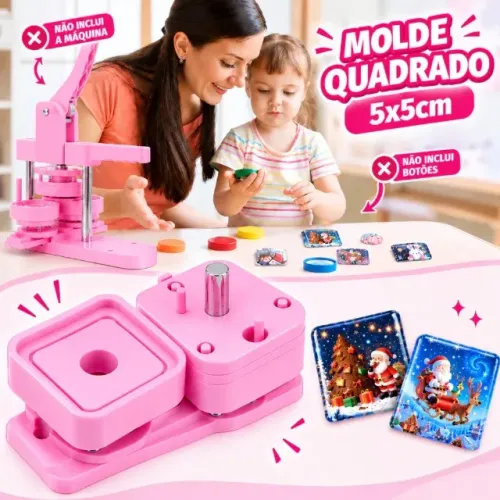 Máquina de Crachá Deslizante para Botton Quadrado 5x5cm, Faz Crachás Personalizados