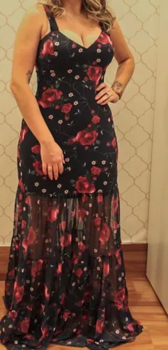Vestido Longo de Festa Moscatto Floral Preto - Veste M/G