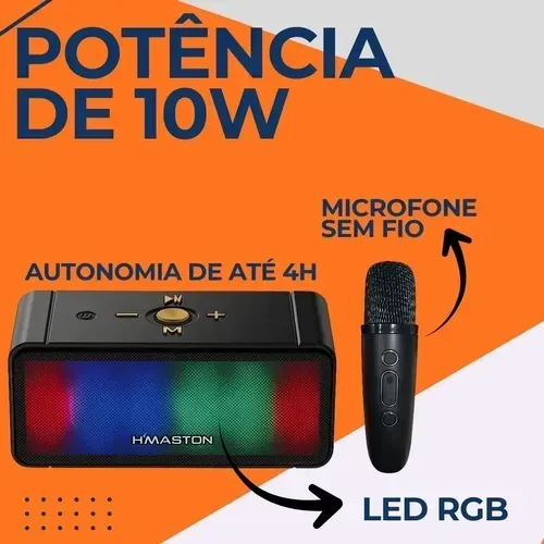 Caixa de Som HMaston MX06 RGB e Microfone