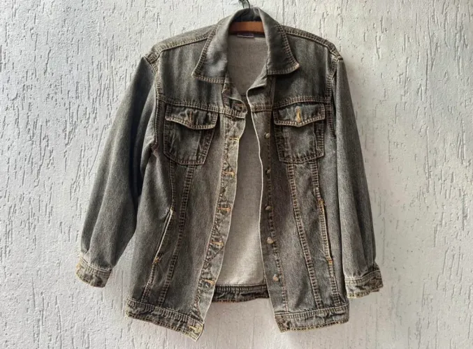 Jaqueta jeans feminina longa, tamanho P