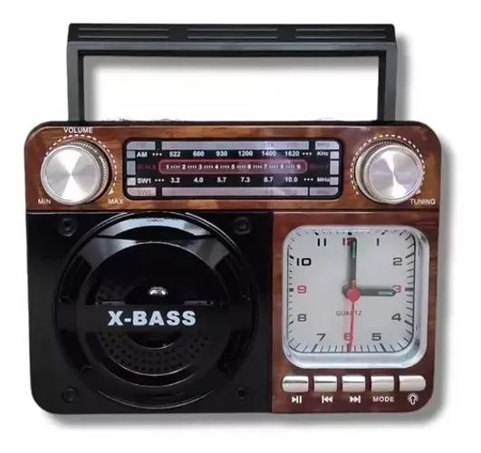 Rádio Relógio Portátil Retro Bluetooth Vintage Fm Am Sw Usb