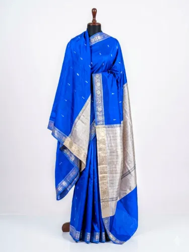 Sari Indiano Tradicional Novo Azul Com Dourado Zari 5,20m