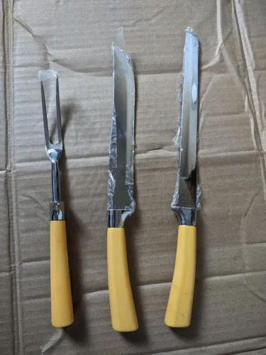 3 Vintage John Hull Cutlers Bakelite Handle Carving Set, England