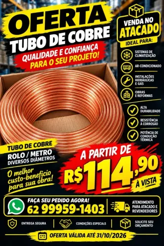 TUBO DE COBRE PARA INSTALAÇÃO DE AR CONDICIONADO.