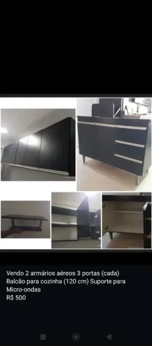 Armário aéreo cozinha, balcão de cozinha e suporte para microondas