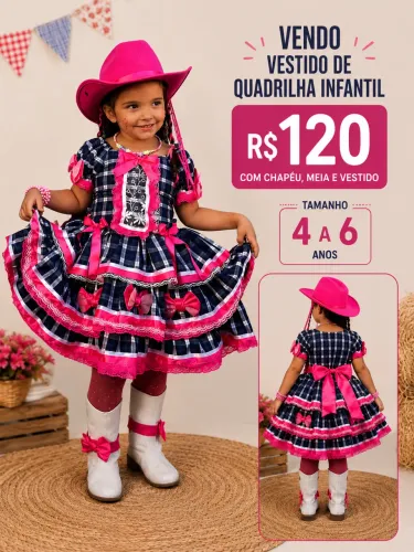 Vestido quadrinha infantil 4a6 anos