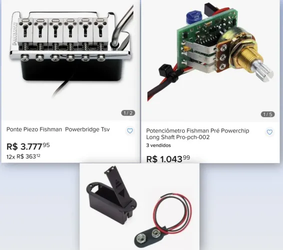SISTEMA COMPLETO PIEZO FISHMAN <br><br>Powerbridge TSV, Powerchip e Box 9v <br><br>*R$2.500,00*