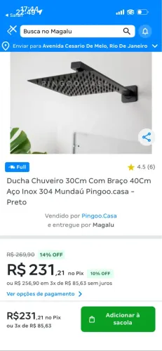 Ducha Chuveiro 30Cm Com Braço 40Cm Aço Inox 304 Mundaú Pingoo.casa - Preto