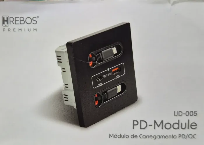 TOMADA DE EMBUTIR USB C/CABO ACOPLADO UD-005<br>