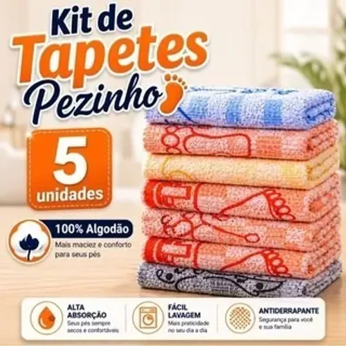 kit 5 unidades Tapetes de Pezinho Atoalhado 40×60cm 100% Algodão Decorativo Antiderrapante