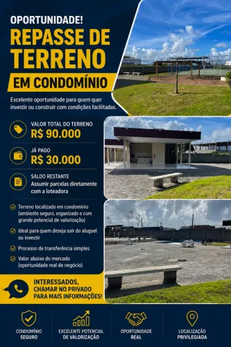 OPORTUNIDADE - REPASSE DE TERRENO EM CONDOMÍNIO