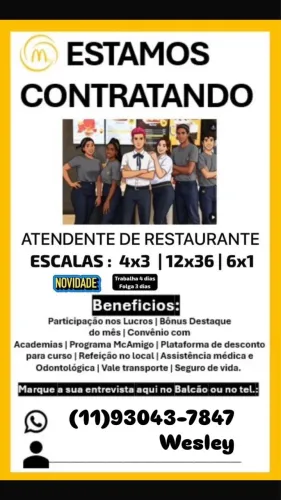 Vaga de atendente de restaurante 