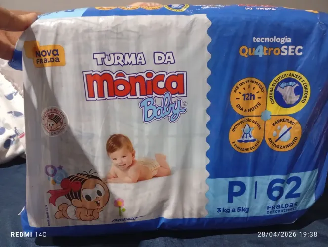 Fralda turma da Monica P com 105 fralda mais 10 baby sec