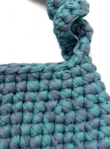 Bolsa Crochê Fio de Malha Artesanal Verde Mescla - Baguete Ombro
