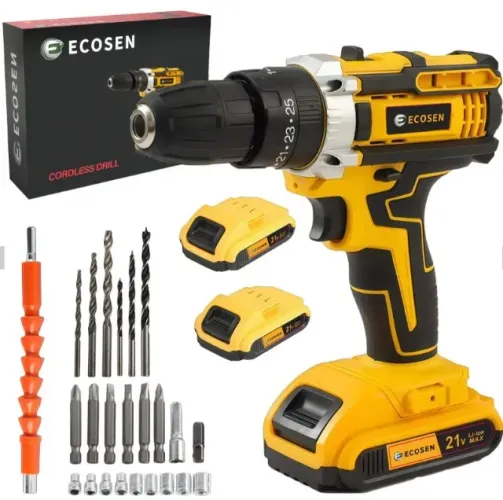 Furadeira e Parafusadeira 21V com 2 Baterias + 26 Acessórios