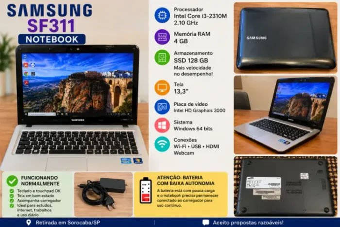 Notebook Samsung SF311 | Intel Core i3 | SSD 128GB | 4GB RAM
